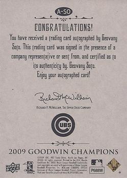 2009 Upper Deck Goodwin Champions - Autographs #A-SO Geovany Soto Back