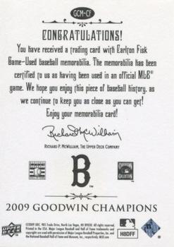 2009 Upper Deck Goodwin Champions - Memorabilia #GCM-CF Carlton Fisk Back