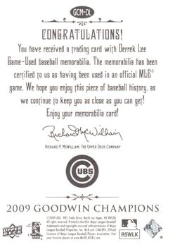 2009 Upper Deck Goodwin Champions - Memorabilia #GCM-DL Derrek Lee Back