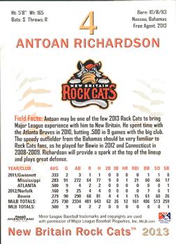 2013 Grandstand New Britain Rock Cats #NNO Antoan Richardson Back