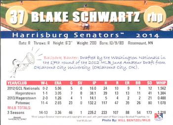 2014 Grandstand Harrisburg Senators #26 Blake Schwartz Back
