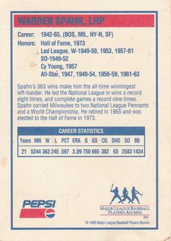 1995 Sonic Baseball Greats #NNO Warren Spahn Back