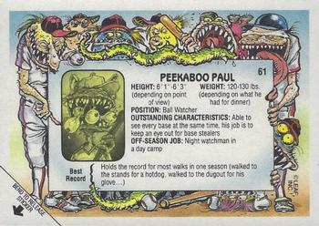 1988 Leaf Baseball's Greatest Grossouts #61 Peekaboo Paul Back