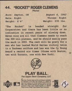 2003 Upper Deck Play Ball - 1941 Series #44 Roger Clemens Back