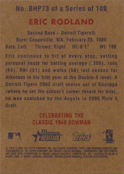 2006 Bowman Heritage - Prospects #BHP73 Eric Rodland Back