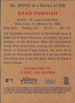 2006 Bowman Heritage - Prospects #BHP94 Brad Furnish Back