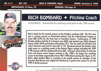 2000 Blueline Q-Cards Pawtucket Red Sox #2 Rich Bombard Back