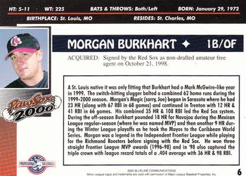 2000 Blueline Q-Cards Pawtucket Red Sox #6 Morgan Burkhart Back
