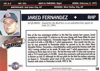 2000 Blueline Q-Cards Pawtucket Red Sox #10 Jared Fernandez Back