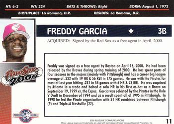 2000 Blueline Q-Cards Pawtucket Red Sox #11 Freddy Garcia Back