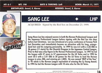 2000 Blueline Q-Cards Pawtucket Red Sox #16 Sang Lee Back