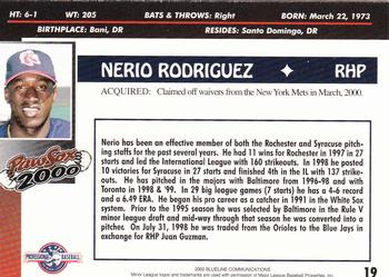 2000 Blueline Q-Cards Pawtucket Red Sox #19 Nerio Rodriguez Back