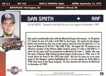 2000 Blueline Q-Cards Pawtucket Red Sox #25 Dan Smith Back
