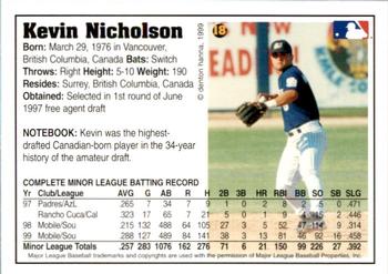 1999 Arizona Fall League Prospects #18 Kevin Nicholson Back