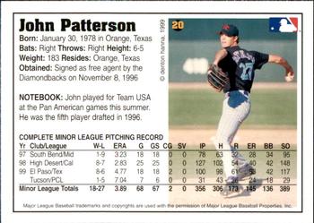 1999 Arizona Fall League Prospects #20 John Patterson Back