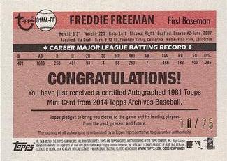 2014 Topps Archives - 1981 Topps Mini Autographs #81MA-FF Freddie Freeman Back