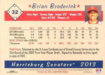 2013 Grandstand Harrisburg Senators #3 Brian Broderick Back