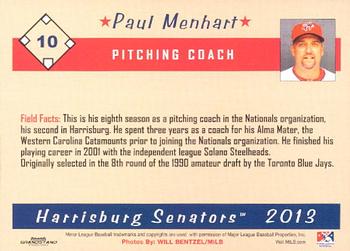 2013 Grandstand Harrisburg Senators #21 Paul Menhart Back