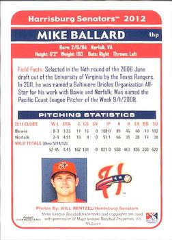 2012 Grandstand Harrisburg Senators #1 Mike Ballard Back