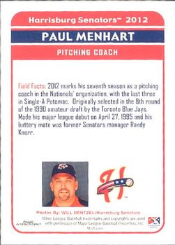 2012 Grandstand Harrisburg Senators #19 Paul Menhart Back