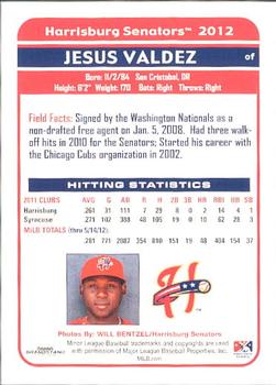 2012 Grandstand Harrisburg Senators #29 Jesus Valdez Back