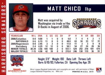 2010 Grandstand Harrisburg Senators #3 Matt Chico Back