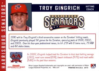 2010 Grandstand Harrisburg Senators #9 Troy Gingrich Back