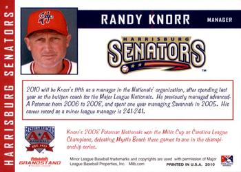 2010 Grandstand Harrisburg Senators #10 Randy Knorr Back