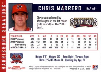 2010 Grandstand Harrisburg Senators #13 Chris Marrero Back