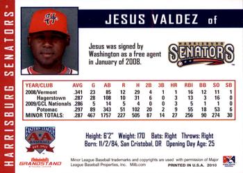 2010 Grandstand Harrisburg Senators #28 Jesus Valdez Back