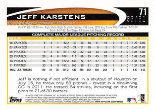 2012 Topps Mini - Gold #71 Jeff Karstens Back