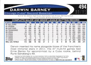 2012 Topps Mini - Gold #494 Darwin Barney Back