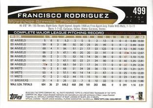 2012 Topps Mini - Gold #499 Francisco Rodriguez Back