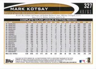 2012 Topps Mini - Gold #327 Mark Kotsay Back