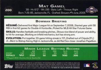 2009 Bowman Chrome #200 Mat Gamel Back