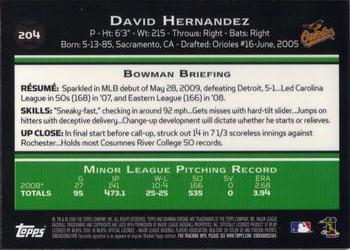 2009 Bowman Chrome #204 David Hernandez Back