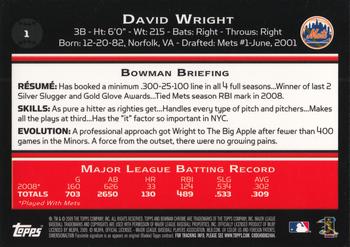 2009 Bowman Chrome #1 David Wright Back
