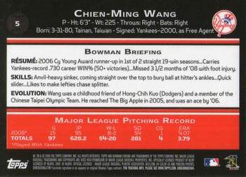 2009 Bowman Chrome #5 Chien-Ming Wang Back