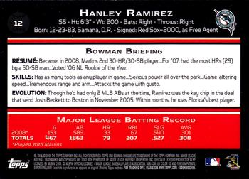 2009 Bowman Chrome #12 Hanley Ramirez Back