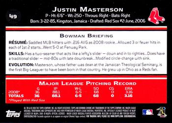 2009 Bowman Chrome #49 Justin Masterson Back