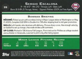 2009 Bowman Chrome #59 Sergio Escalona Back
