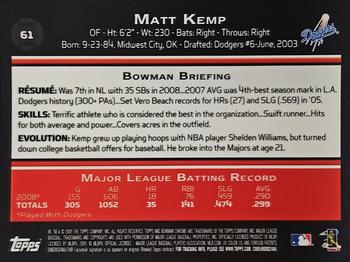 2009 Bowman Chrome #61 Matt Kemp Back