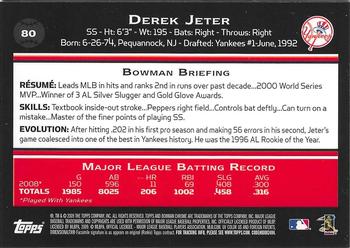 2009 Bowman Chrome #80 Derek Jeter Back