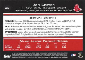 2009 Bowman Chrome #89 Jon Lester Back
