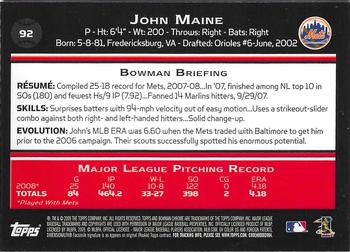 2009 Bowman Chrome #92 John Maine Back