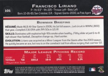 2009 Bowman Chrome #101 Francisco Liriano Back