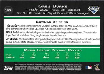 2009 Bowman Chrome #103 Greg Burke Back