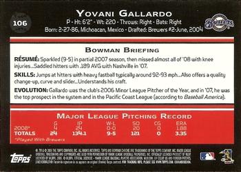 2009 Bowman Chrome #106 Yovani Gallardo Back