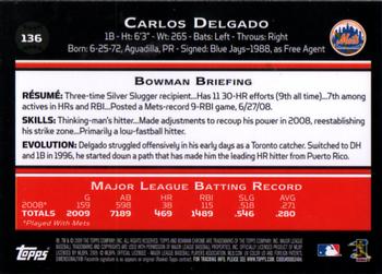 2009 Bowman Chrome #136 Carlos Delgado Back