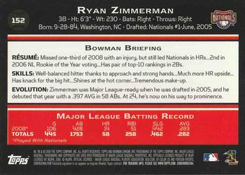 2009 Bowman Chrome #152 Ryan Zimmerman Back
